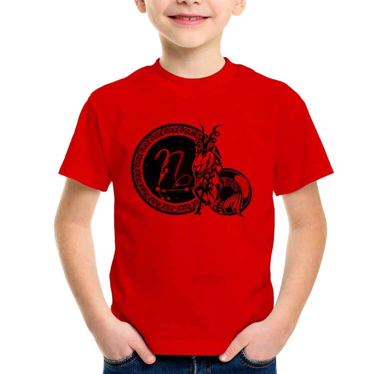 Camiseta Infantil Signo Capricórnio Astrologia - Vermelha