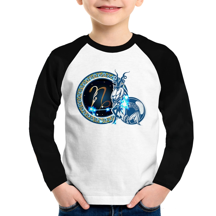 Camiseta Raglan Infantil Signo Capricórnio Astrologia Manga Longa