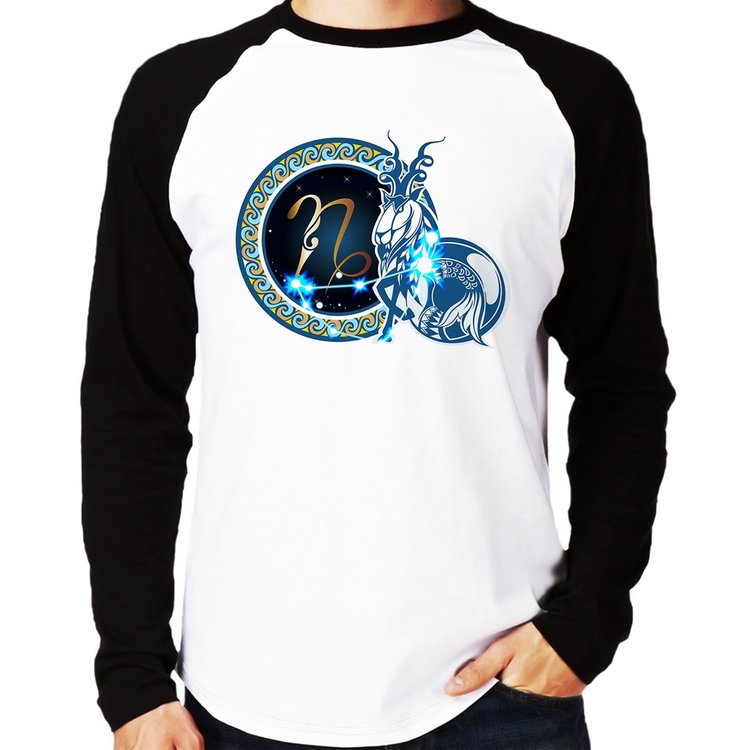 Camiseta Raglan Signo Capricórnio Astrologia Manga Longa