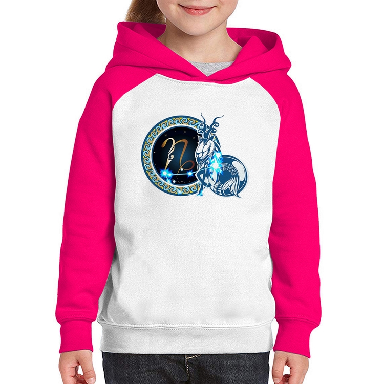 Moletom Infantil Signo Capricórnio Astrologia - Branco/Rosa
