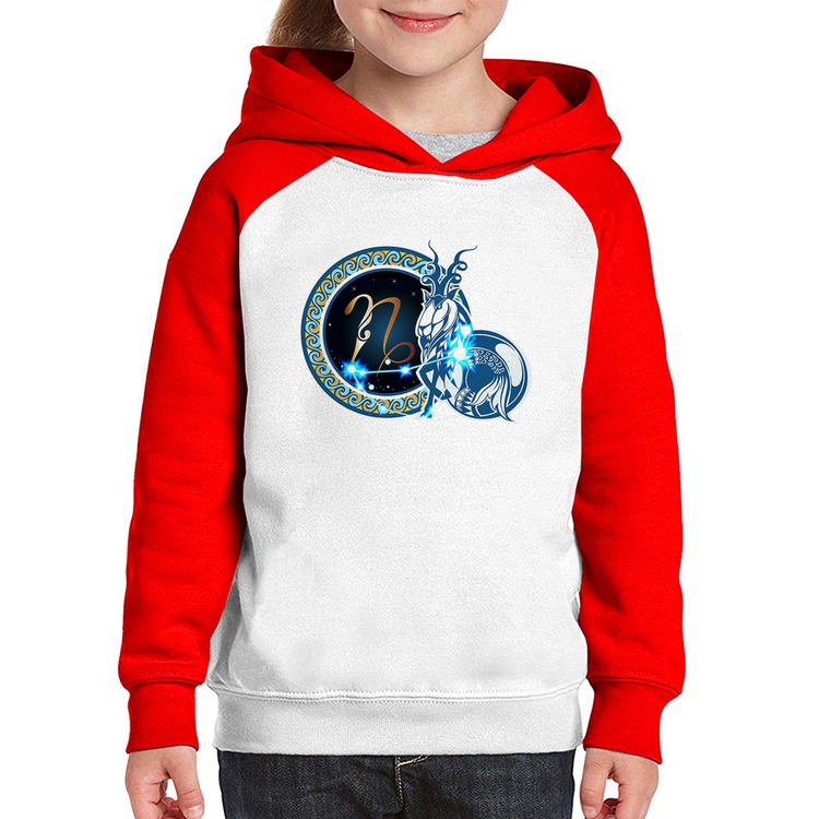 Moletom Infantil Signo Capricórnio Astrologia - Branco/Vermelho