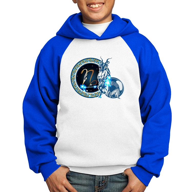 Moletom Infantil Signo Capricórnio Astrologia - Branco/Azul
