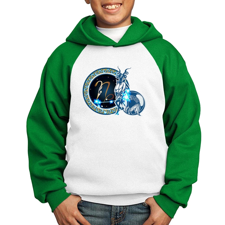 Moletom Infantil Signo Capricórnio Astrologia - Branco/Verde