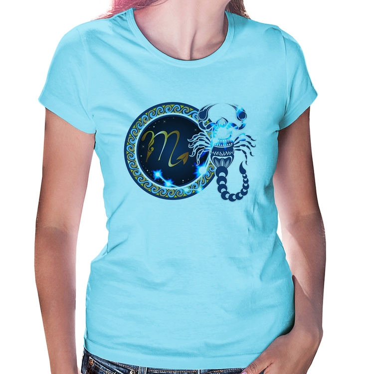 Baby Look Signo Escorpião Astrologia - Azul Bebê