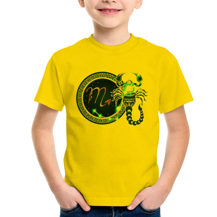 Camiseta Infantil Signo Escorpião Astrologia - Amarela