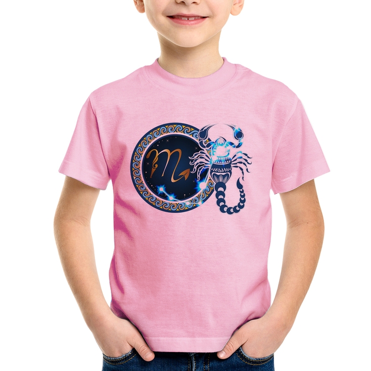 Camiseta Infantil Signo Escorpião Astrologia - Rosa Bebê