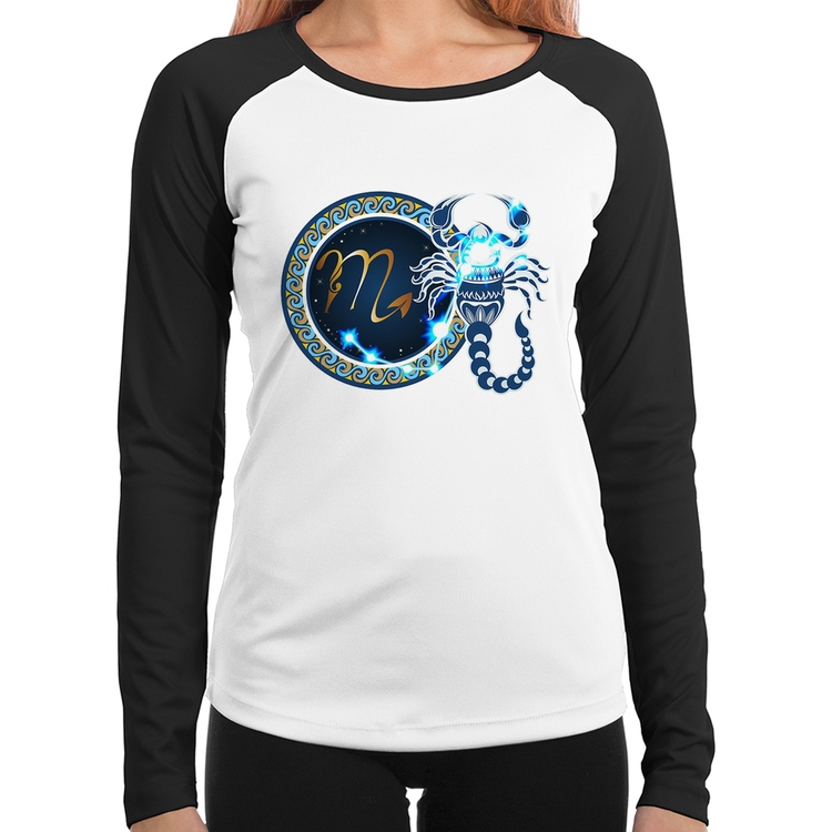 Baby Look Raglan Signo Escorpião Astrologia Manga Longa