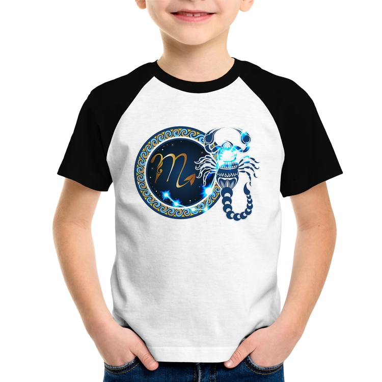 Camiseta Raglan Infantil Signo Escorpião Astrologia