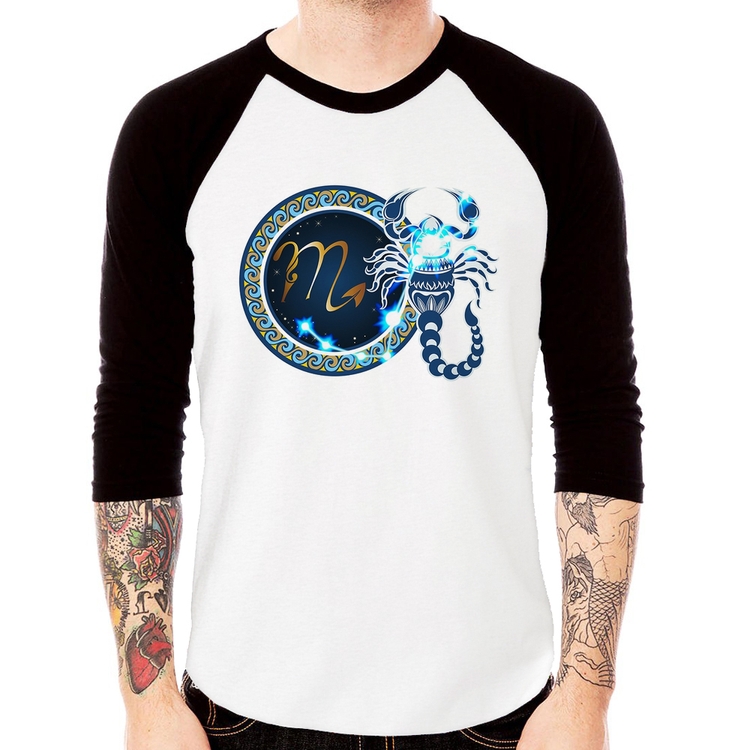 Camiseta Raglan Signo Escorpião Astrologia Manga 3/4