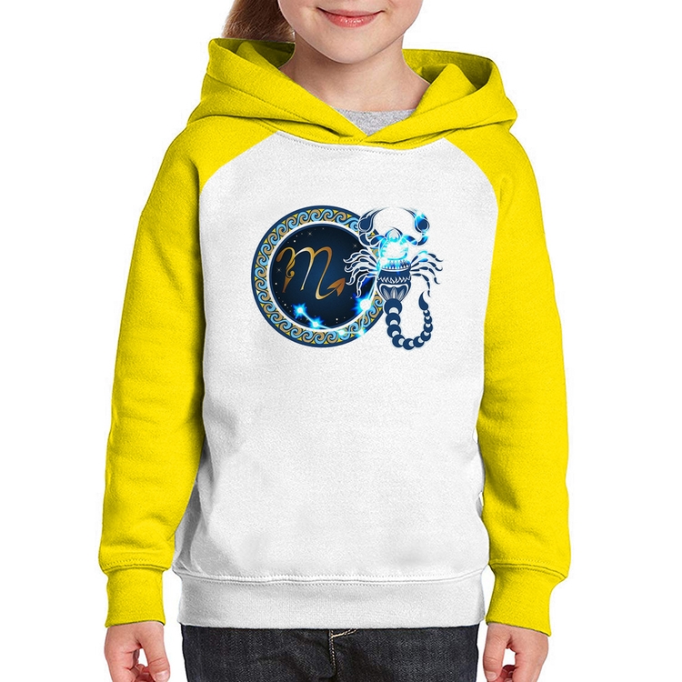 Moletom Infantil Signo Escorpião Astrologia - Branco/Amarelo