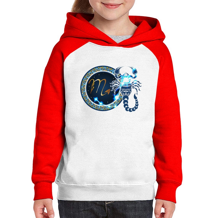 Moletom Infantil Signo Escorpião Astrologia - Branco/Vermelho