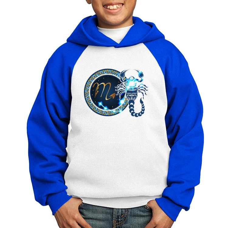 Moletom Infantil Signo Escorpião Astrologia - Branco/Azul