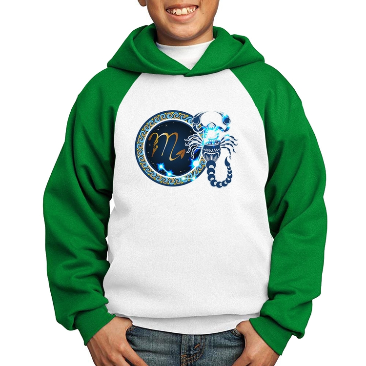 Moletom Infantil Signo Escorpião Astrologia - Branco/Verde