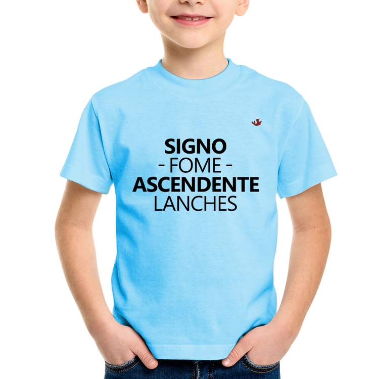 Camiseta Infantil Signo: fome - Ascendente: lanches - Azul Bebê