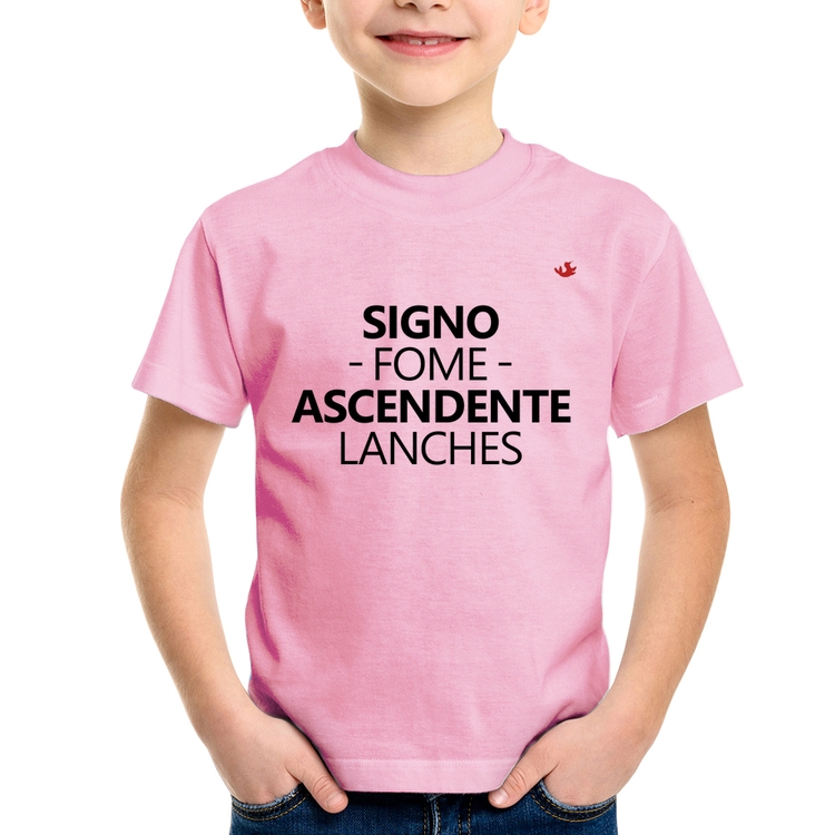 Camiseta Infantil Signo: fome - Ascendente: lanches - Rosa Bebê