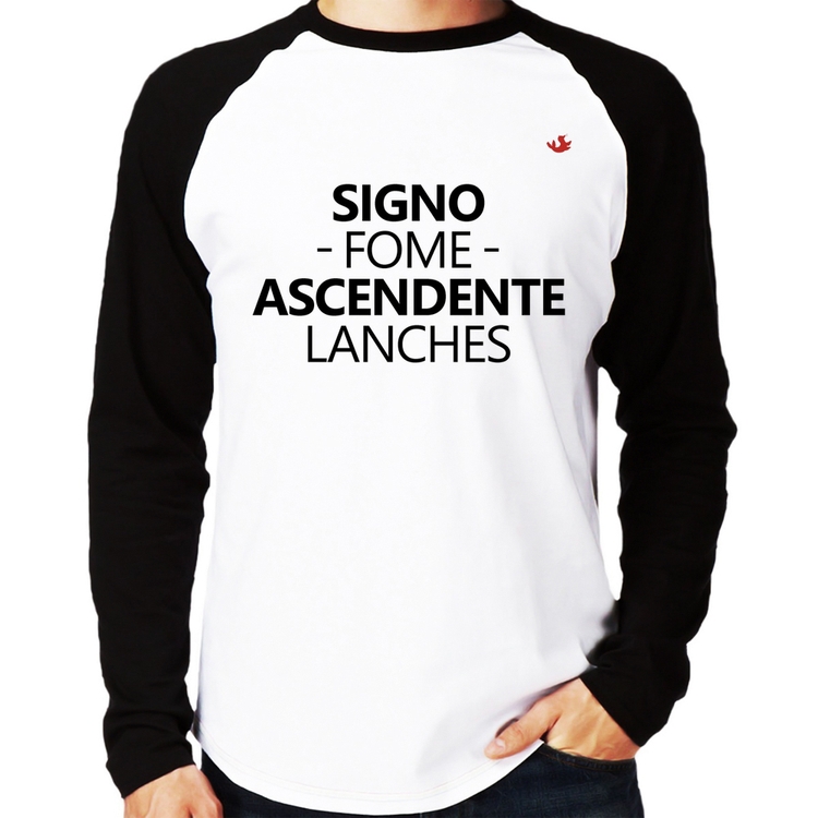 Camiseta Raglan Signo: fome - Ascendente: lanches Manga Longa