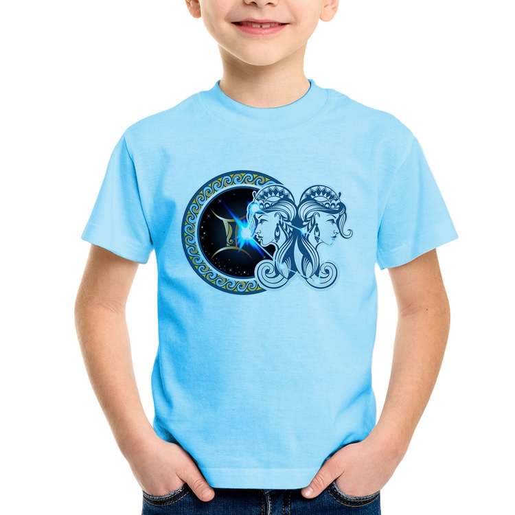 Camiseta Infantil Signo Gêmeos Astrologia - Azul Bebê