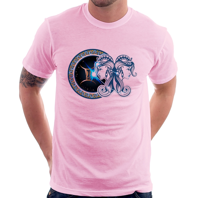 Camiseta Signo Gêmeos Astrologia - Rosa Bebê