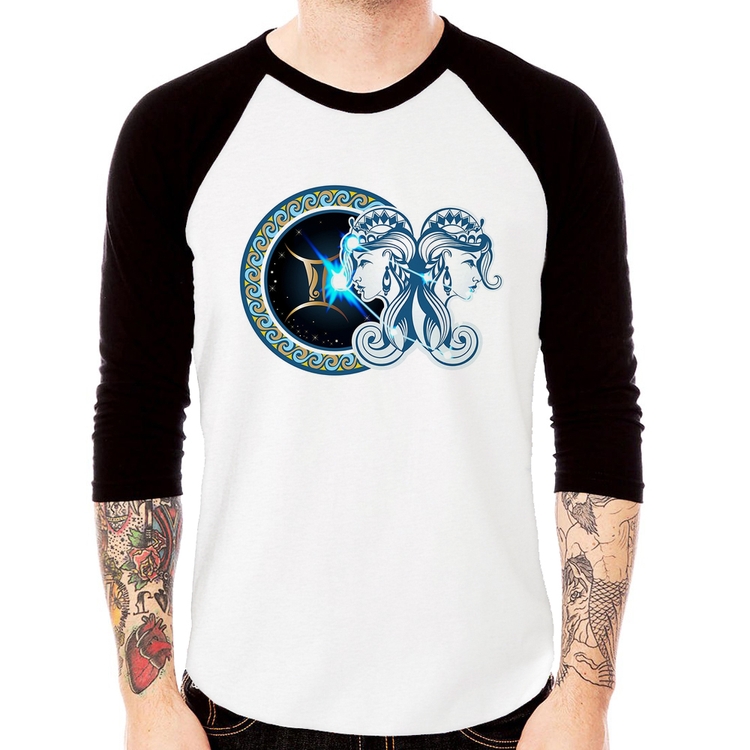 Camiseta Raglan Signo Gêmeos Astrologia Manga 3/4