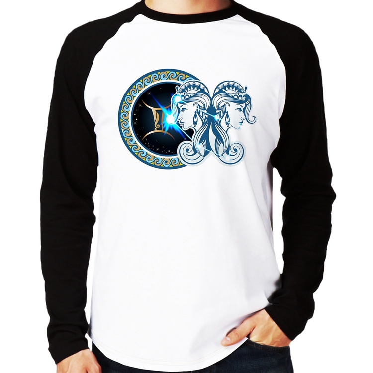 Camiseta Raglan Signo Gêmeos Astrologia Manga Longa