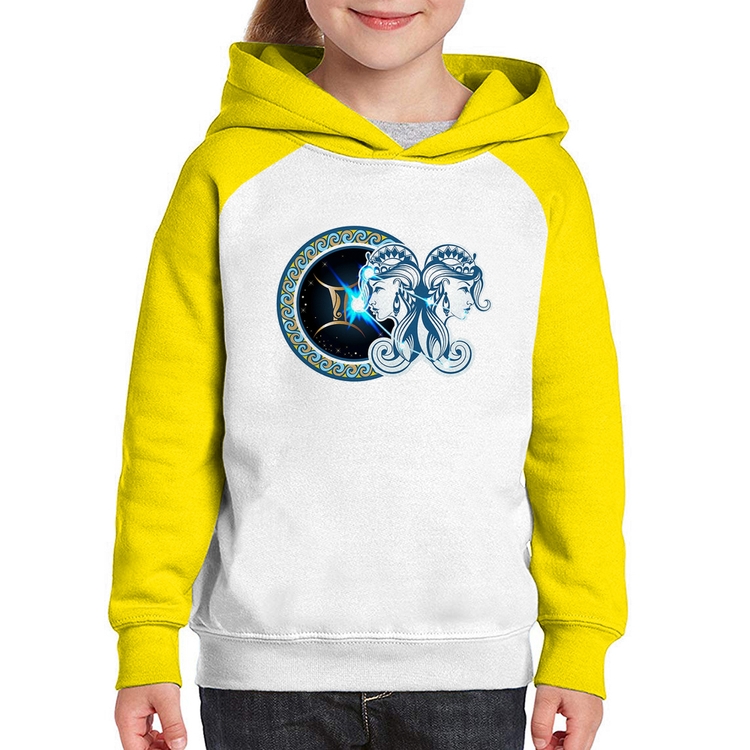 Moletom Infantil Signo Gêmeos Astrologia - Branco/Amarelo