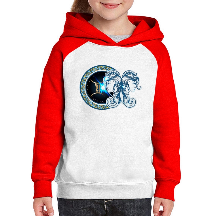 Moletom Infantil Signo Gêmeos Astrologia - Branco/Vermelho