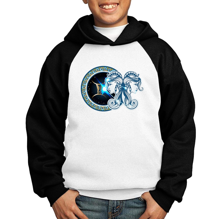 Moletom Infantil Signo Gêmeos Astrologia - Branco/Preto