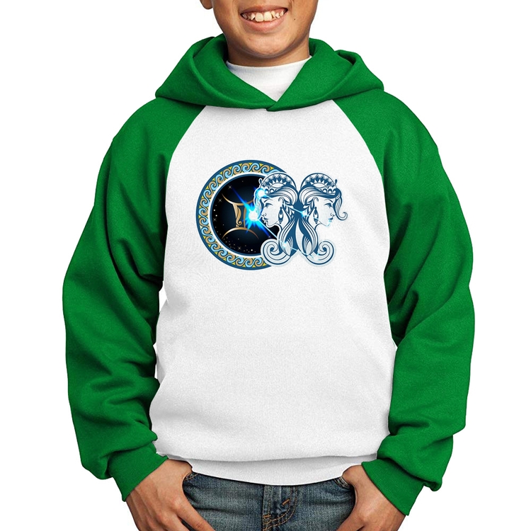 Moletom Infantil Signo Gêmeos Astrologia - Branco/Verde