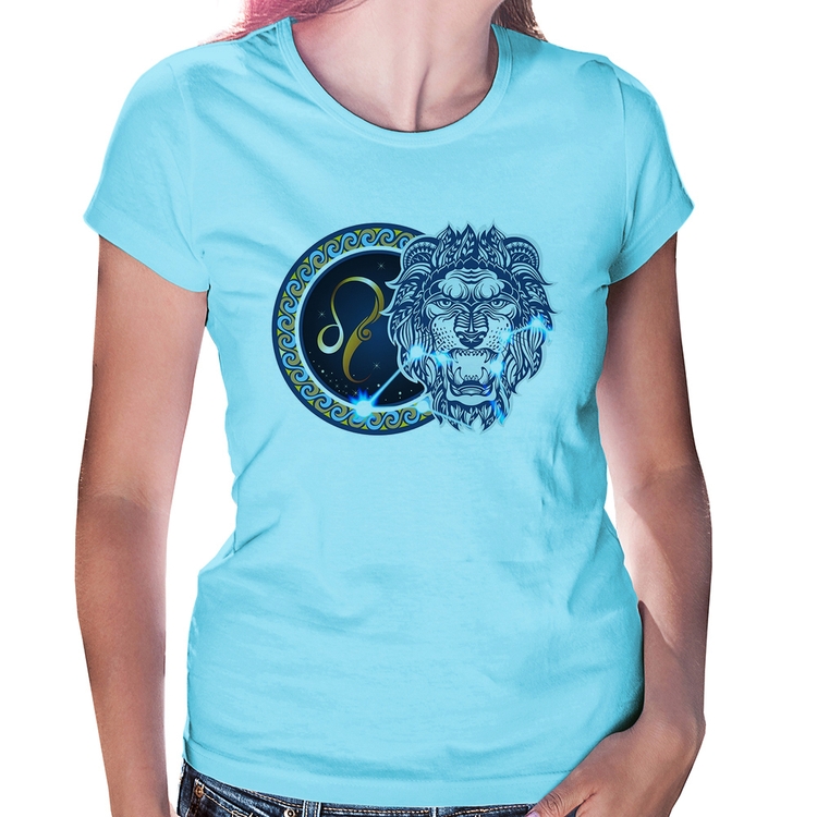 Baby Look Signo Leão Astrologia - Azul Bebê