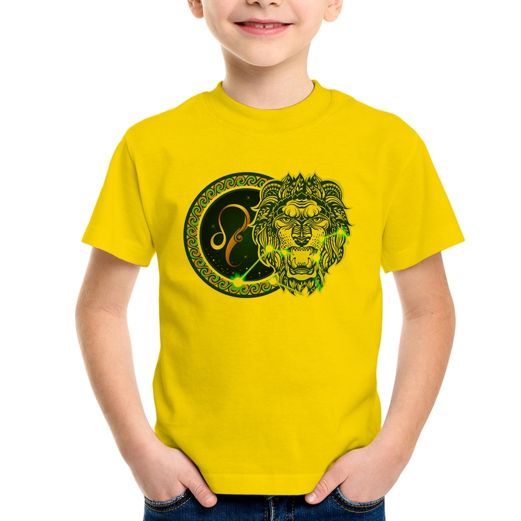 Camiseta Infantil Signo Leão Astrologia - Amarela