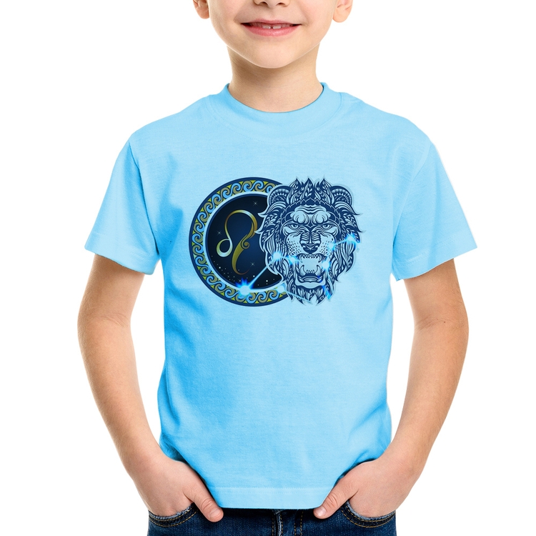 Camiseta Infantil Signo Leão Astrologia - Azul Bebê