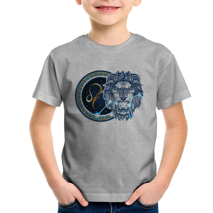 Camiseta Infantil Signo Leão Astrologia - Cinza