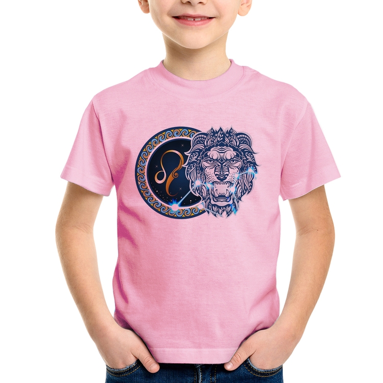 Camiseta Infantil Signo Leão Astrologia - Rosa Bebê