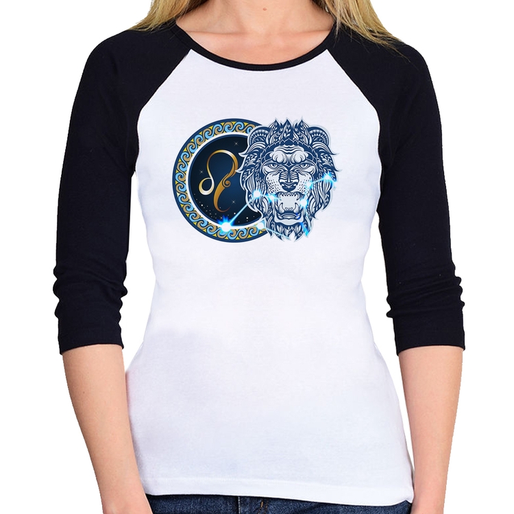 Baby Look Raglan Signo Leão Astrologia Manga 3/4