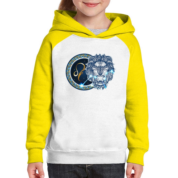 Moletom Infantil Signo Leão Astrologia - Branco/Amarelo