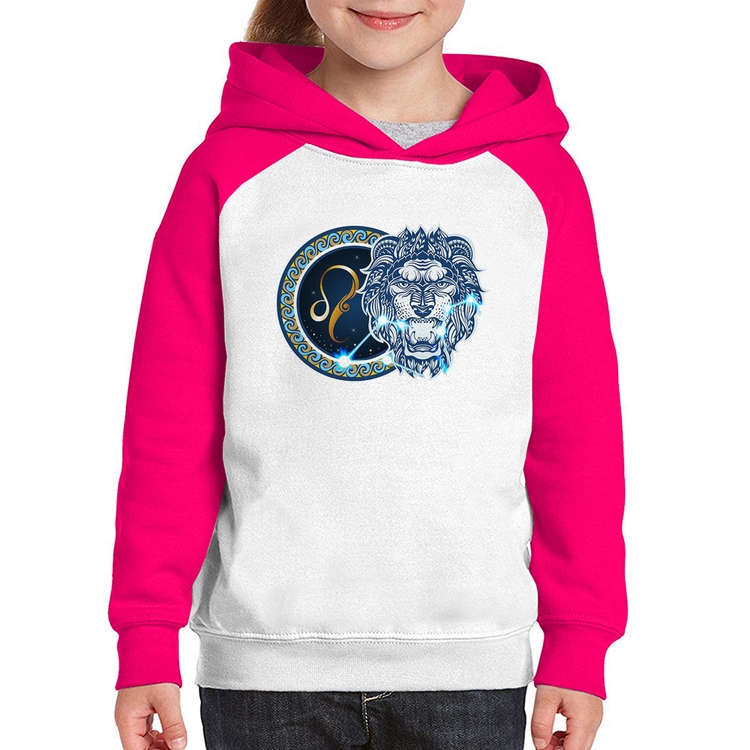 Moletom Infantil Signo Leão Astrologia - Branco/Rosa