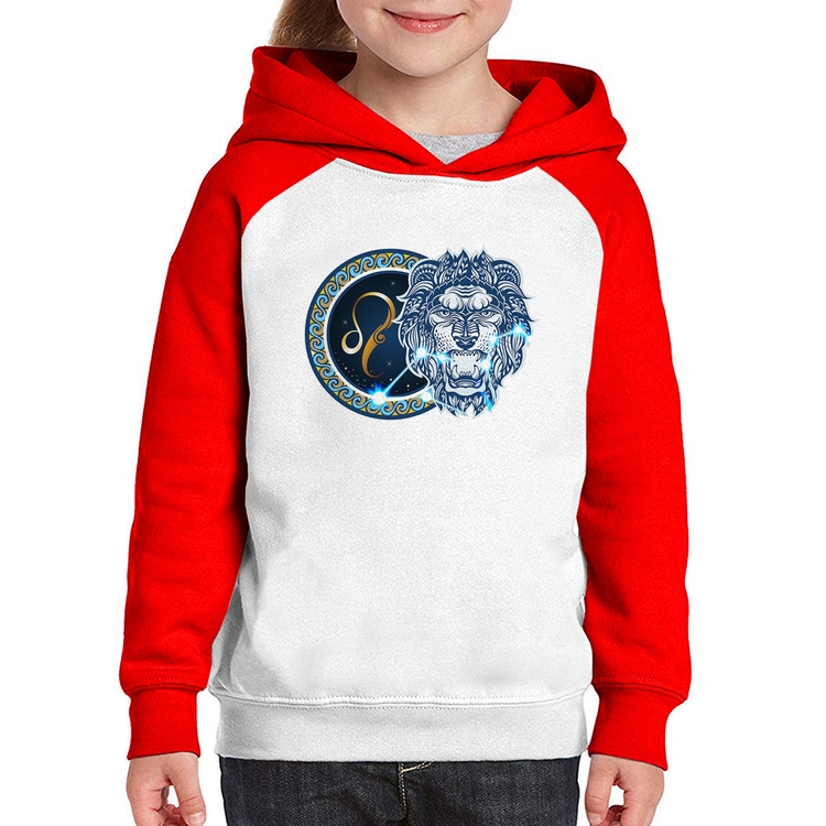 Moletom Infantil Signo Leão Astrologia - Branco/Vermelho