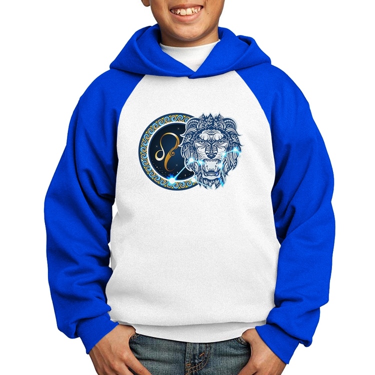 Moletom Infantil Signo Leão Astrologia - Branco/Azul