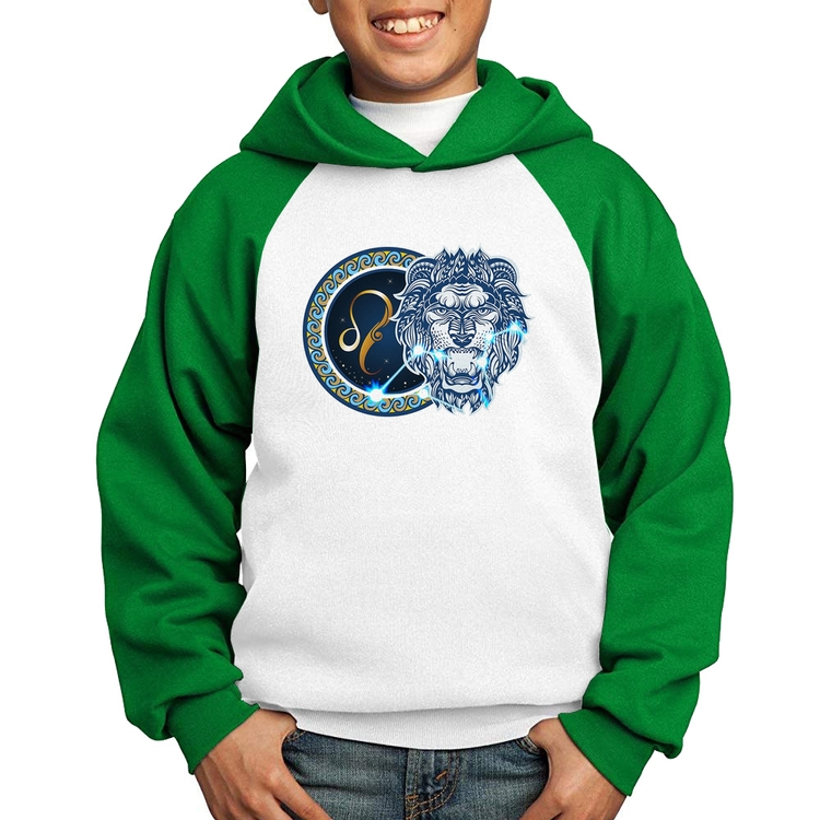 Moletom Infantil Signo Leão Astrologia - Branco/Verde