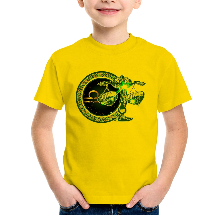 Camiseta Infantil Signo Libra Astrologia - Amarela