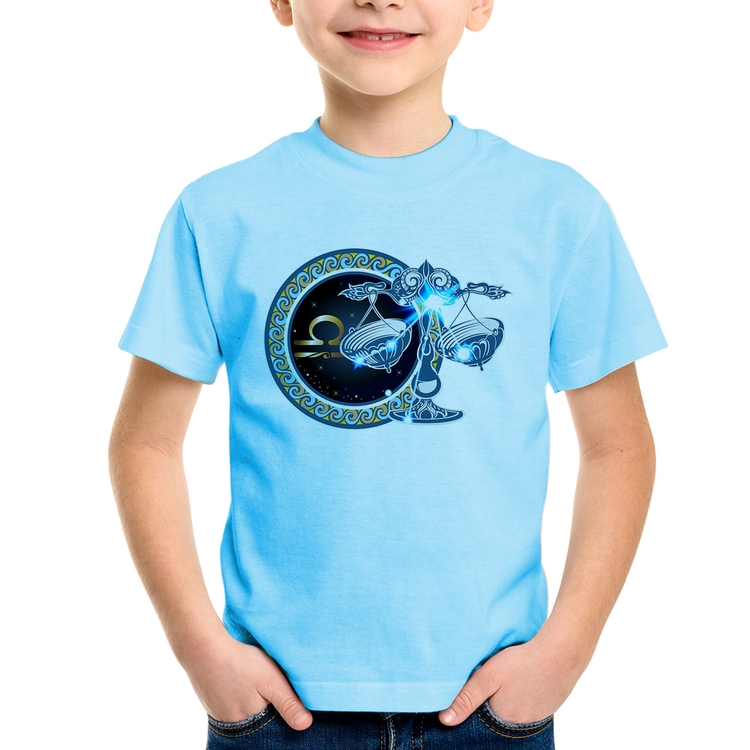 Camiseta Infantil Signo Libra Astrologia - Azul Bebê