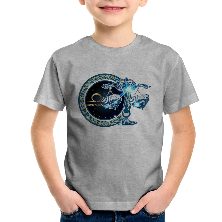 Camiseta Infantil Signo Libra Astrologia - Cinza
