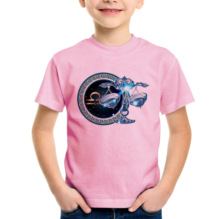 Camiseta Infantil Signo Libra Astrologia - Rosa Bebê