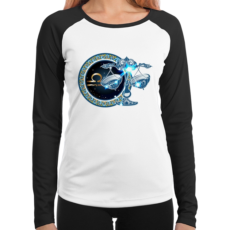 Baby Look Raglan Signo Libra Astrologia Manga Longa