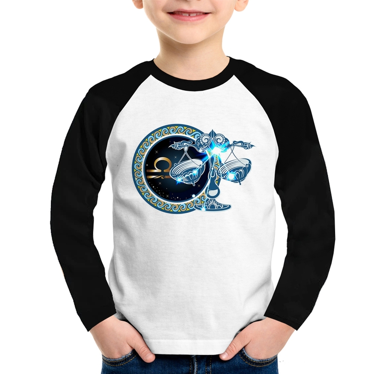 Camiseta Raglan Infantil Signo Libra Astrologia Manga Longa