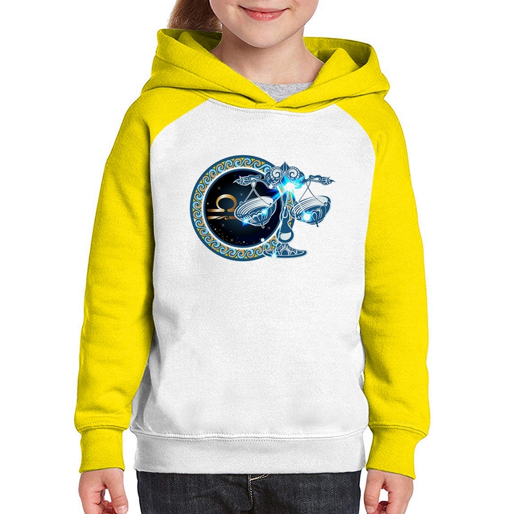 Moletom Infantil Signo Libra Astrologia - Branco/Amarelo