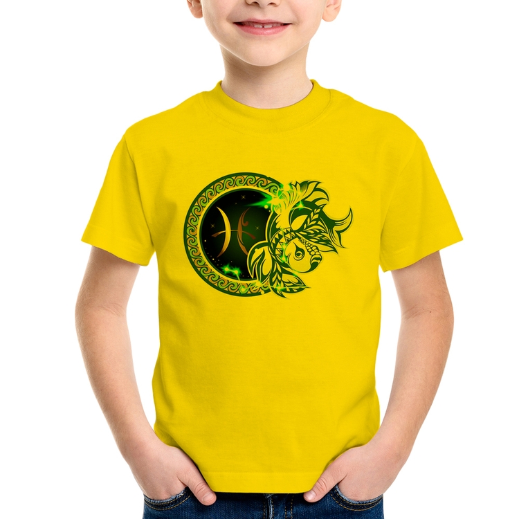 Camiseta Infantil Signo Peixes Astrologia - Amarela