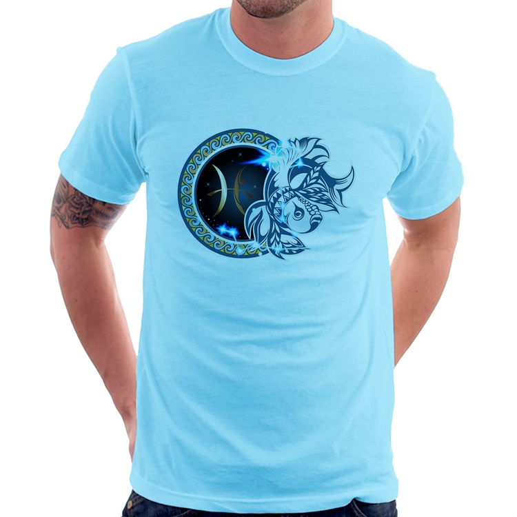 Camiseta Signo Peixes Astrologia - Azul Bebê