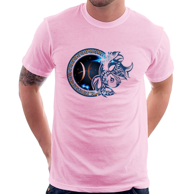 Camiseta Signo Peixes Astrologia - Rosa Bebê