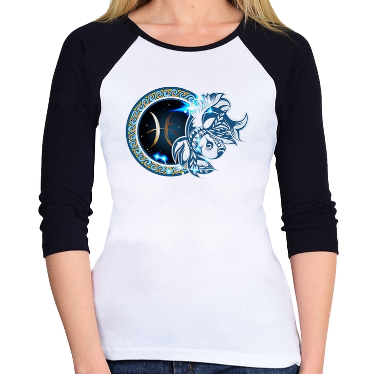 Baby Look Raglan Signo Peixes Astrologia Manga 3/4